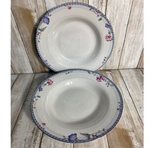 Oneida Blue Lattice Fine Porcelain Soup Bowls Set of 2 Freezer Oven Dishwasher